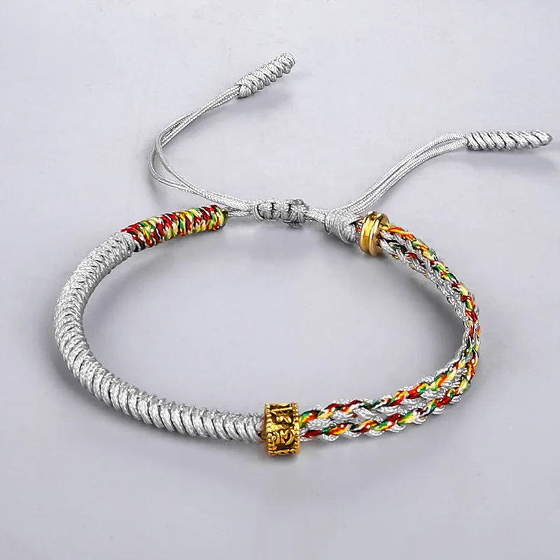 Grey Tibetan Buddhist Braided Curb Bracelet