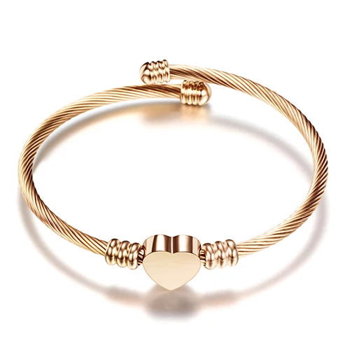 Adjustable Heart Link Bracelet for Women Rose Gold