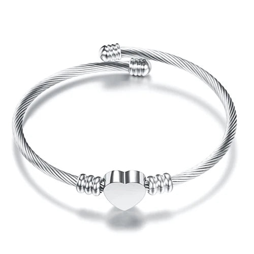Adjustable Heart Link Bracelet for Women Silver