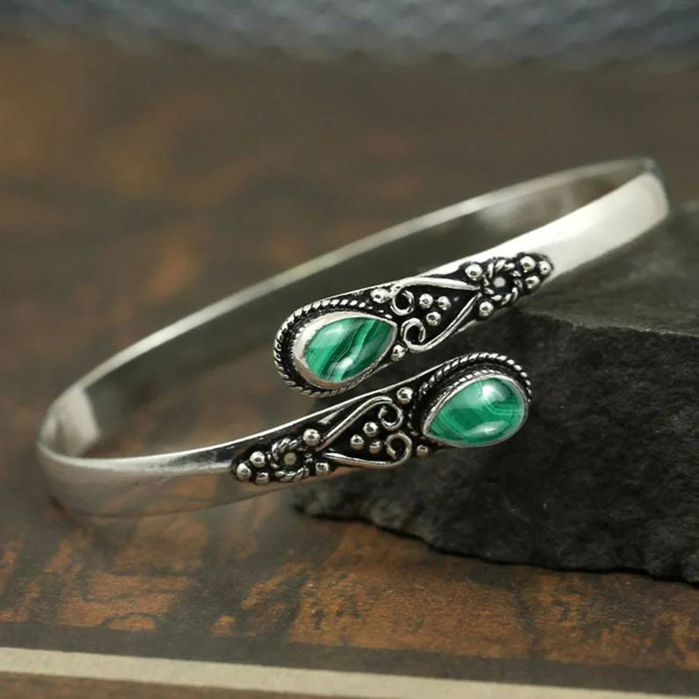 Retro Link Bracelet Water Drop Green