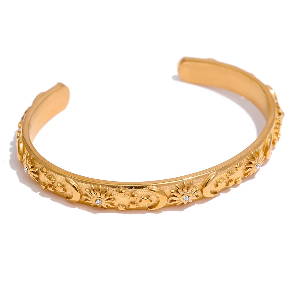 Retro Moon and Sun Bracelet with Zircon
