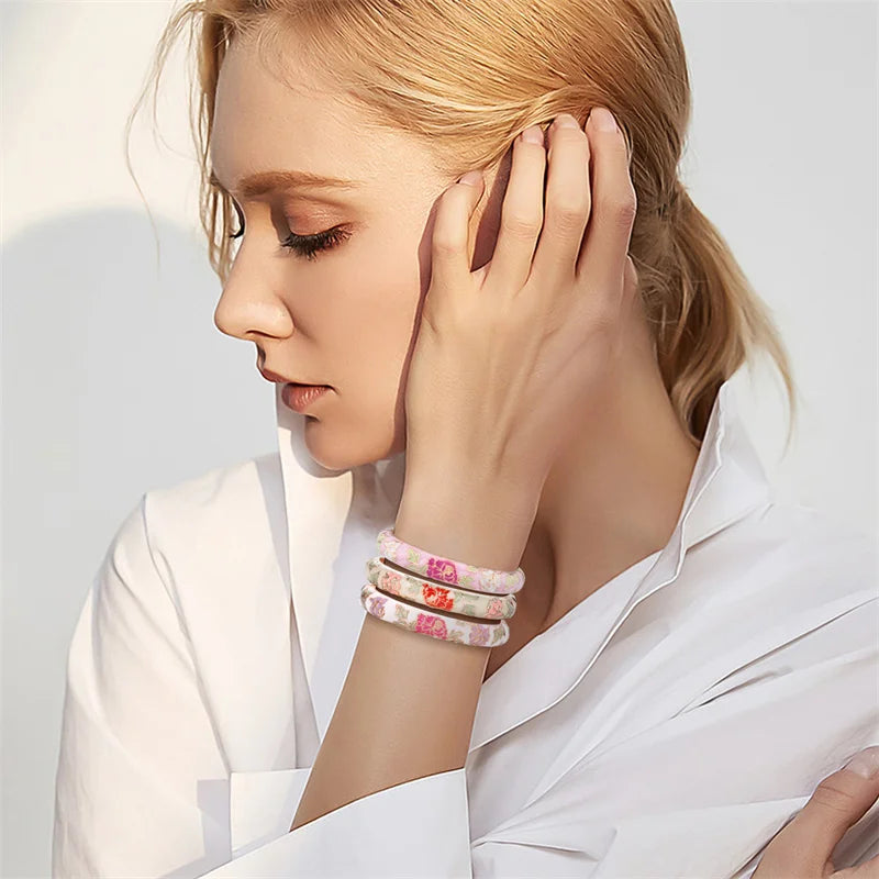 Romantic Link Bracelet Flowers Orange