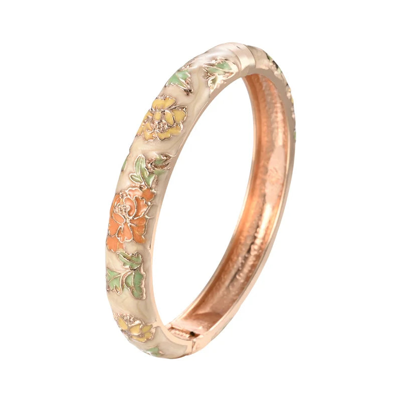 Romantic Link Bracelet Flowers Beige