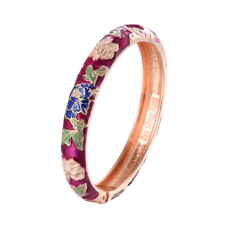 Romantic Link Bracelet Flowers Burgundy