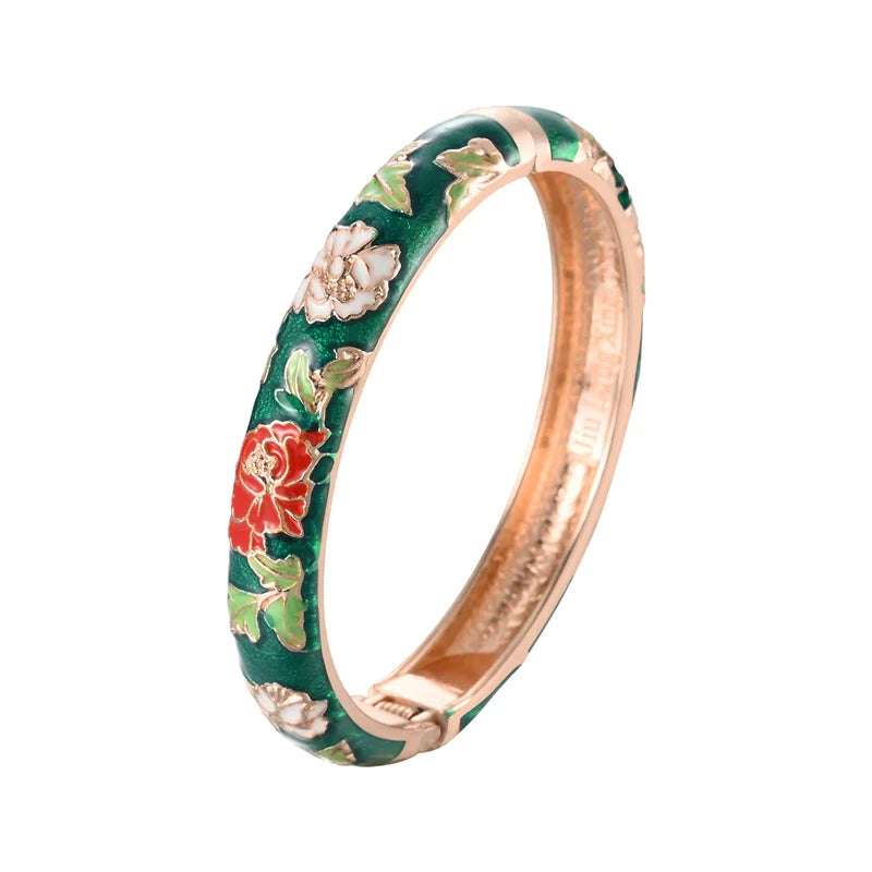 Romantic Link Bracelet Flowers Green