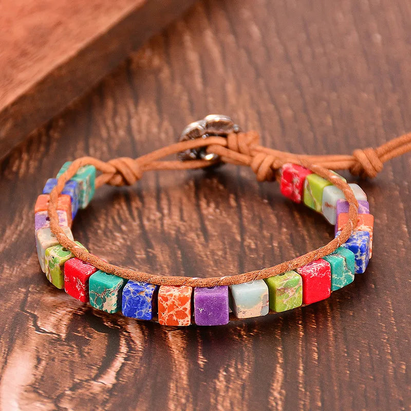 Tibetan 7 Chakras Bracelet with Square Stones