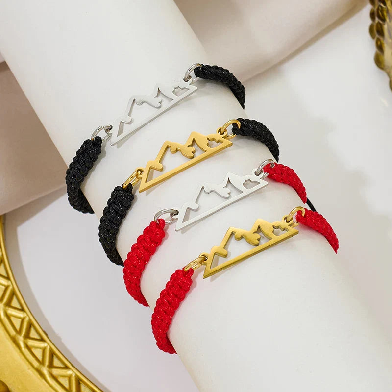 Braided Bracelet with Red and Gold Mountain Pendant