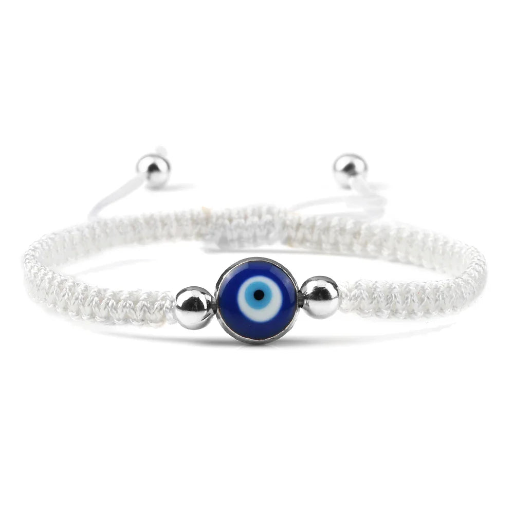 Blue Evil Eye Braided Bracelet White and Silver