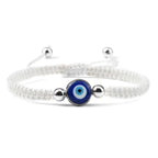 Blue Evil Eye Braided Bracelet White and Silver