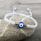 Blue Evil Eye Braided Bracelet White and Silver