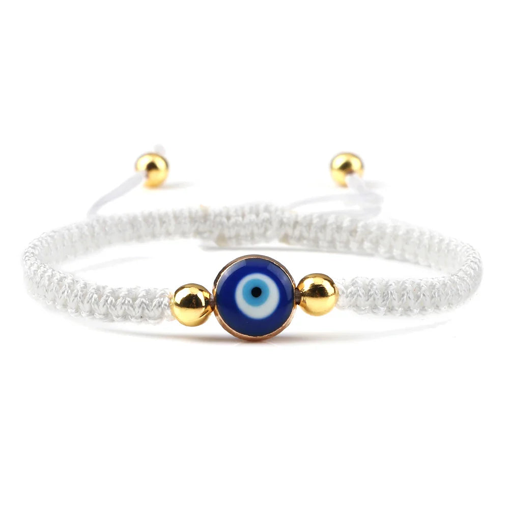 Blue Evil Eye Braided Bracelet White and Gold