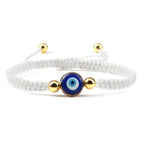 Blue Evil Eye Braided Bracelet White and Gold