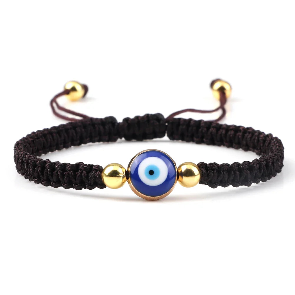Blue Evil Eye Braided Bracelet Brown and Gold