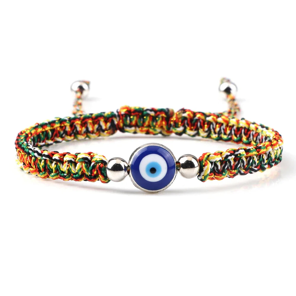 Blue Evil Eye Braided Bracelet Multicolor and Silver