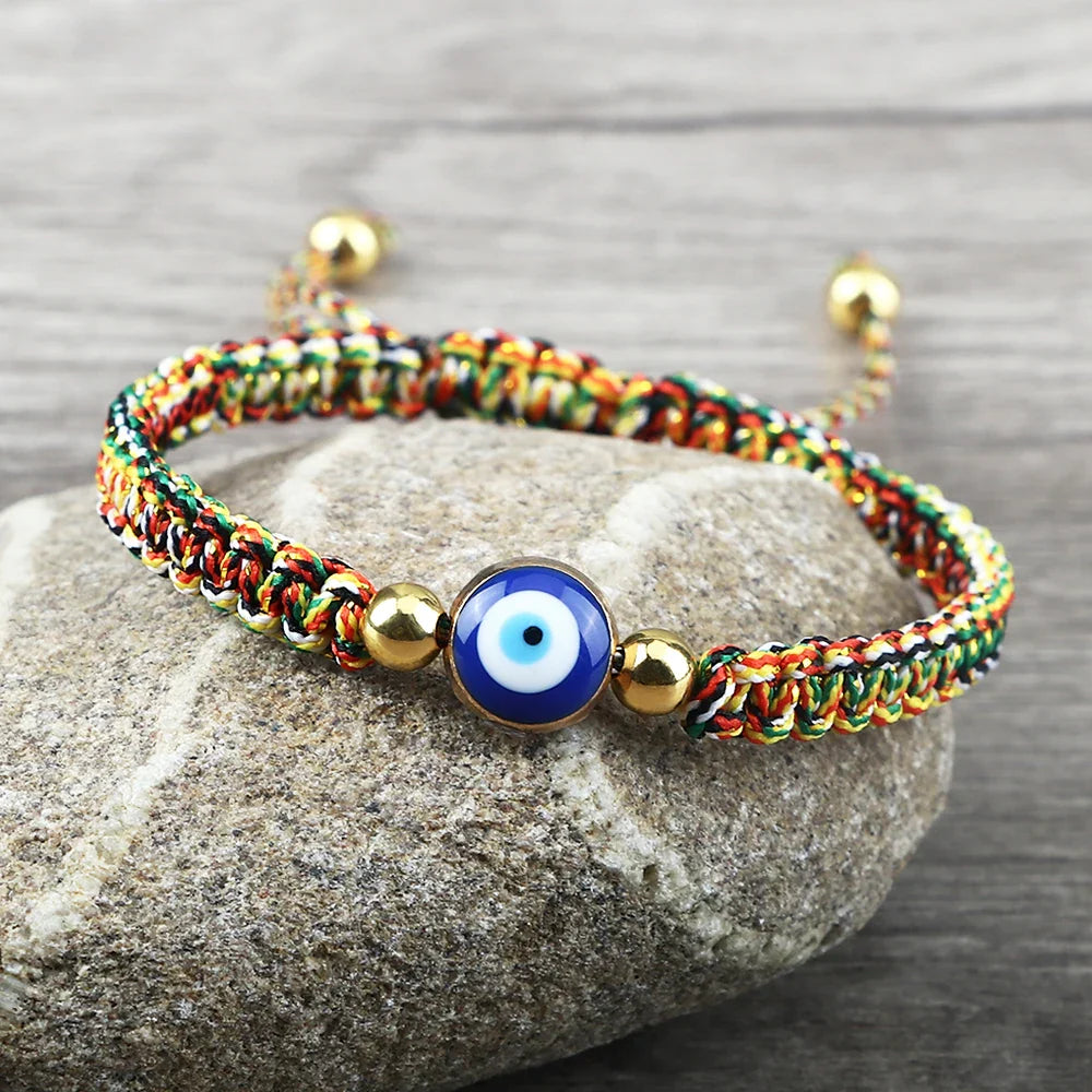 Blue Evil Eye Braided Bracelet Multicolor and Gold
