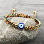 Blue Evil Eye Braided Bracelet Multicolor and Gold