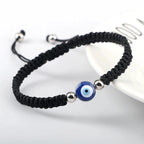 Blue Evil Eye Braided Bracelet Black and Silver