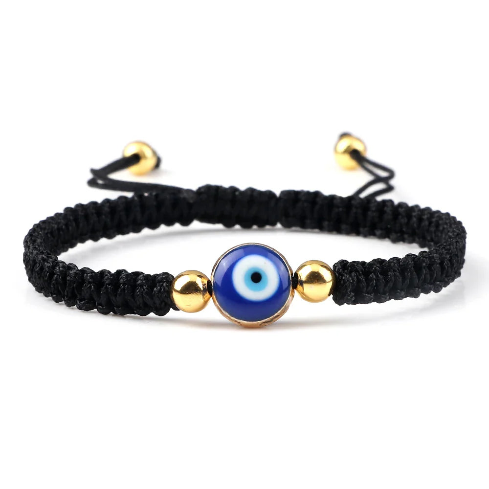 Blue Evil Eye Braided Bracelet Black and Gold