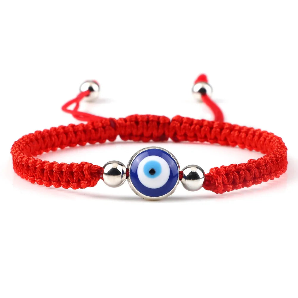 Blue Evil Eye Braided Bracelet Red and Silver