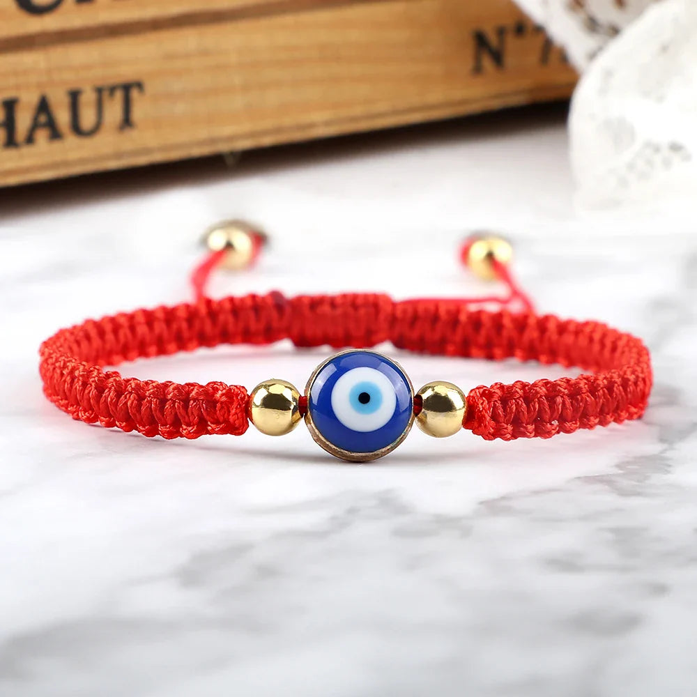 Blue Evil Eye Braided Bracelet Red and Gold
