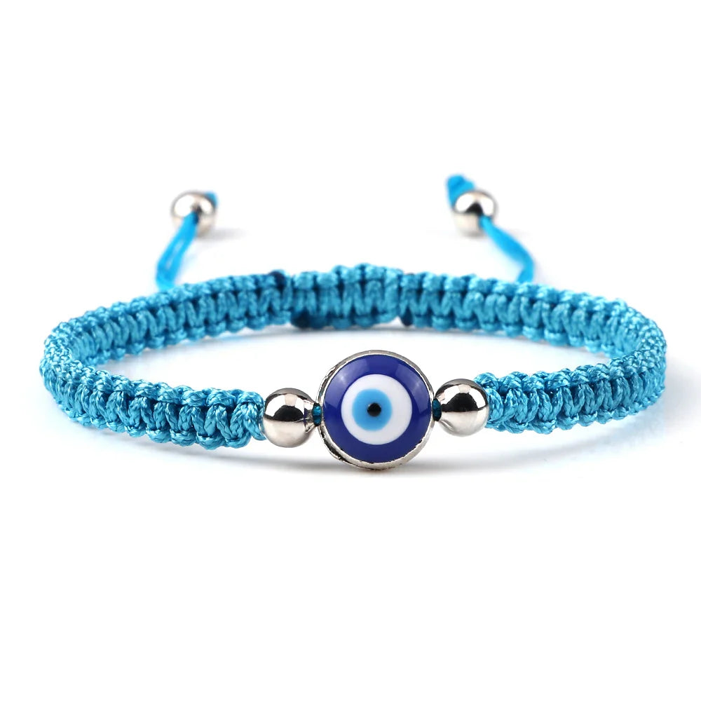 Blue Evil Eye Braided Bracelet Turquoise and Silver
