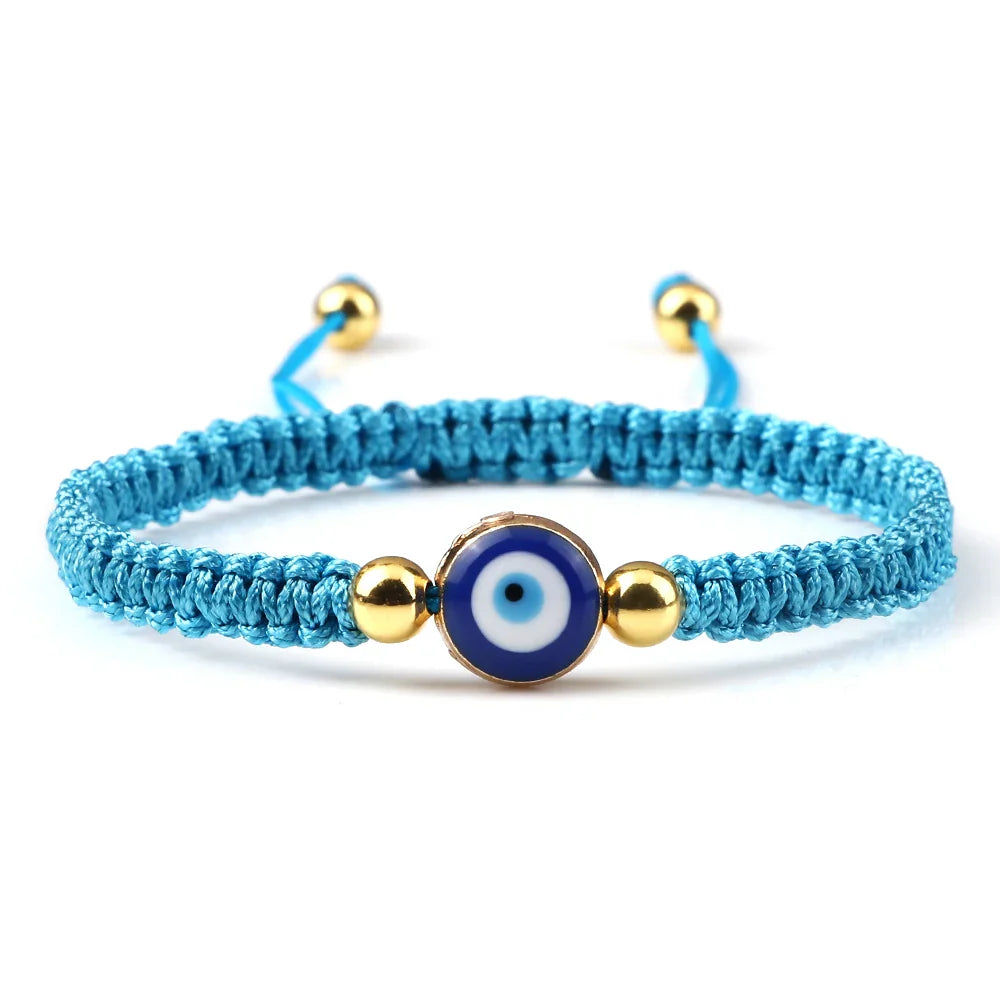 Blue Evil Eye Braided Bracelet Turquoise and Gold
