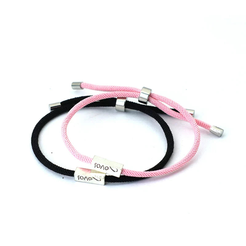 Braided Curb Bracelets for Couples "Love" pink and black