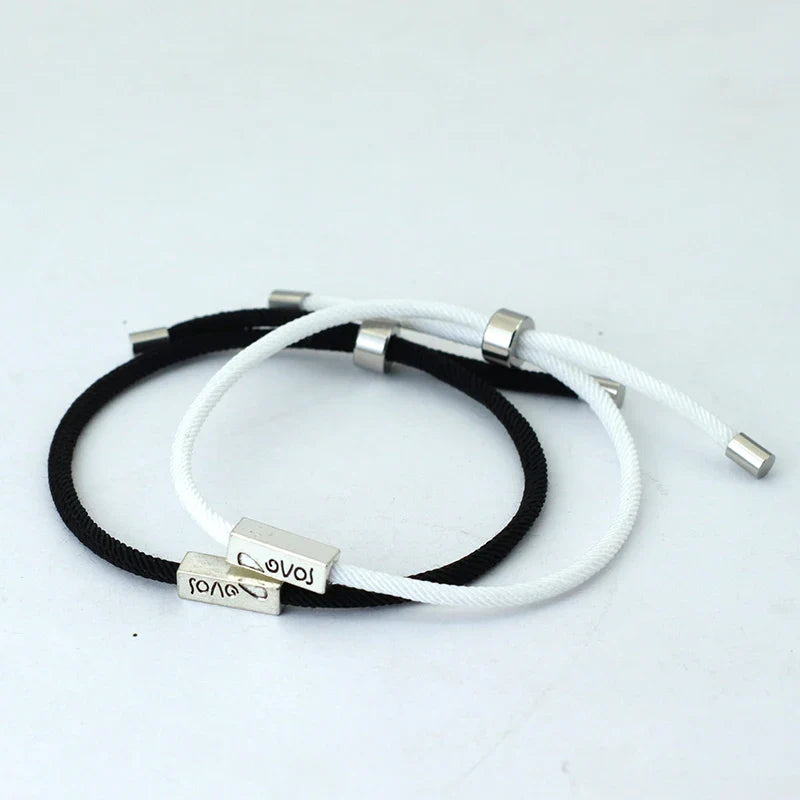 Braided Curb Bracelets for Couples "Love" black and white