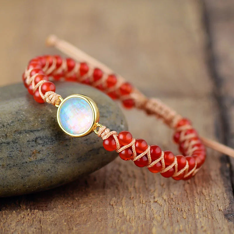 Braided Natural Stone Bracelet for Women red onyx
