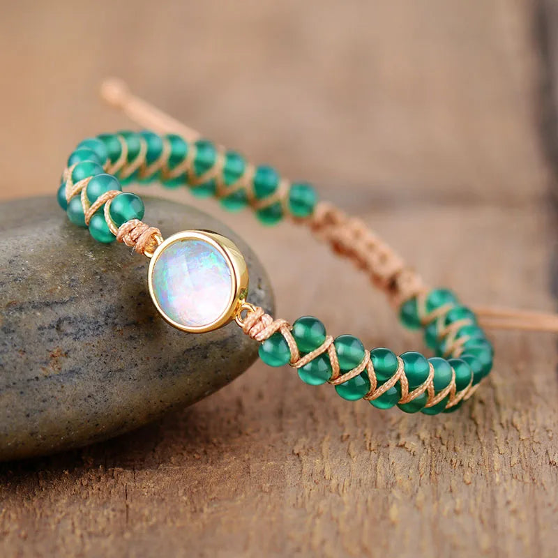 Braided Natural Stone Bracelet for Women green onyx
