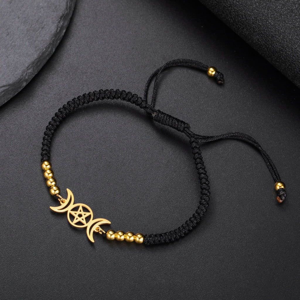Braided Triple Moon Witchcraft Wiccan Chain Bracelet black
