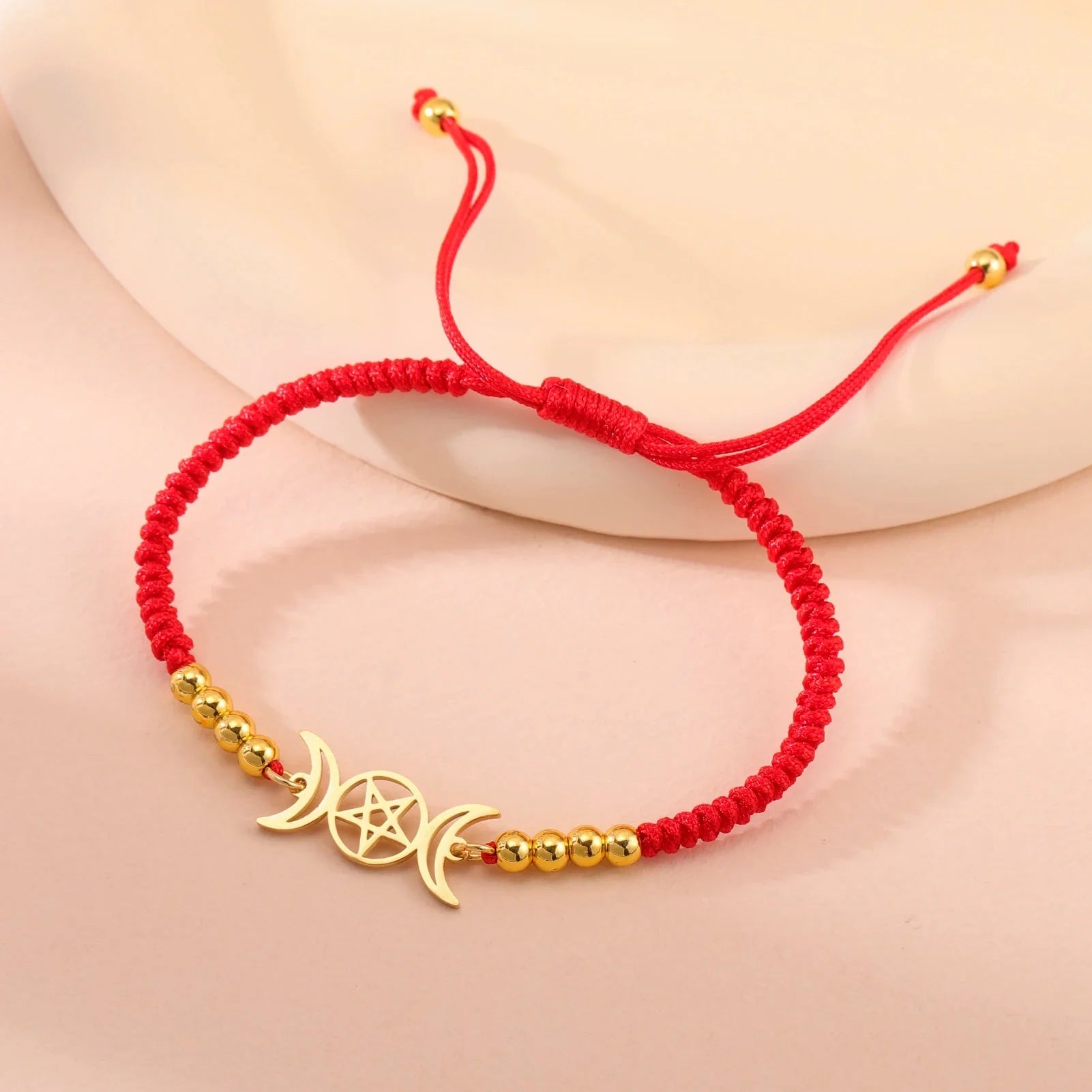Braided Triple Moon Witchcraft Wiccan Chain Bracelet red