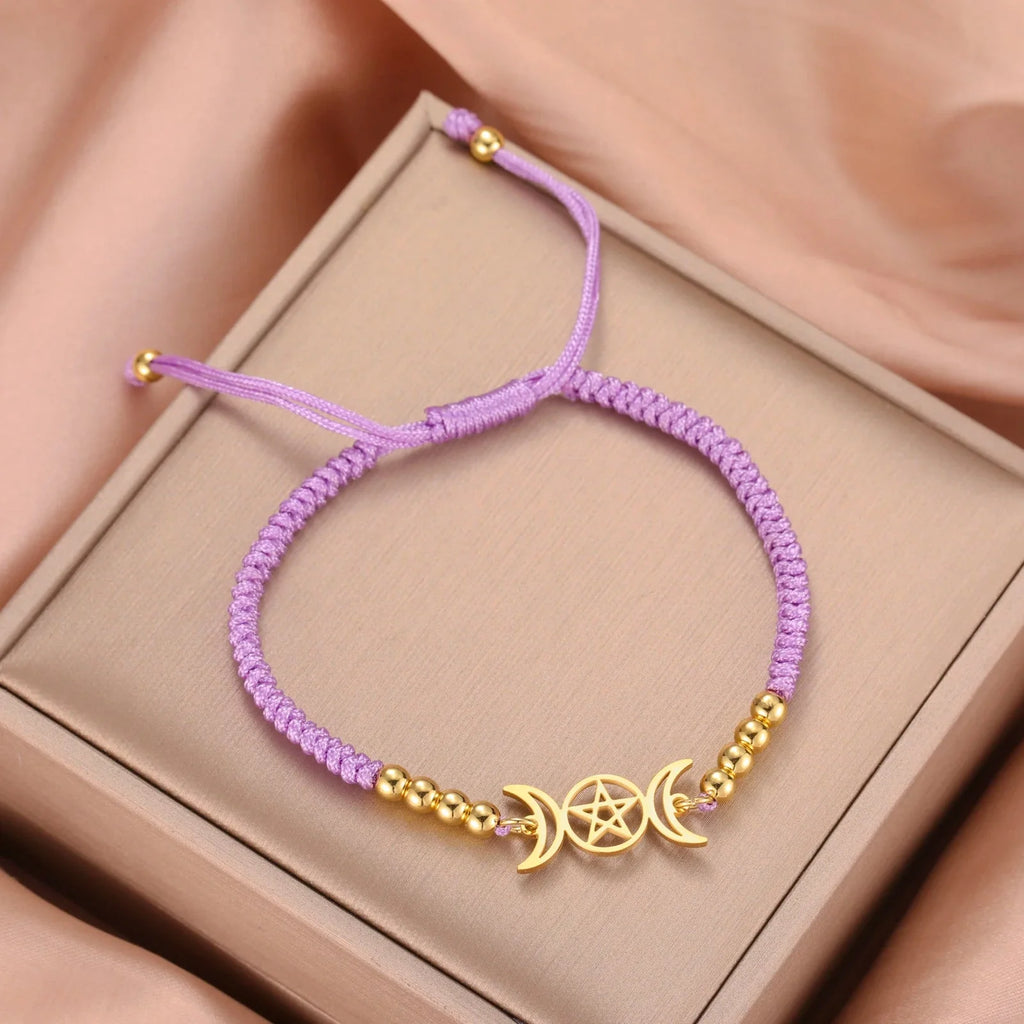 Braided Triple Moon Witchcraft Wiccan Chain Bracelet lilac