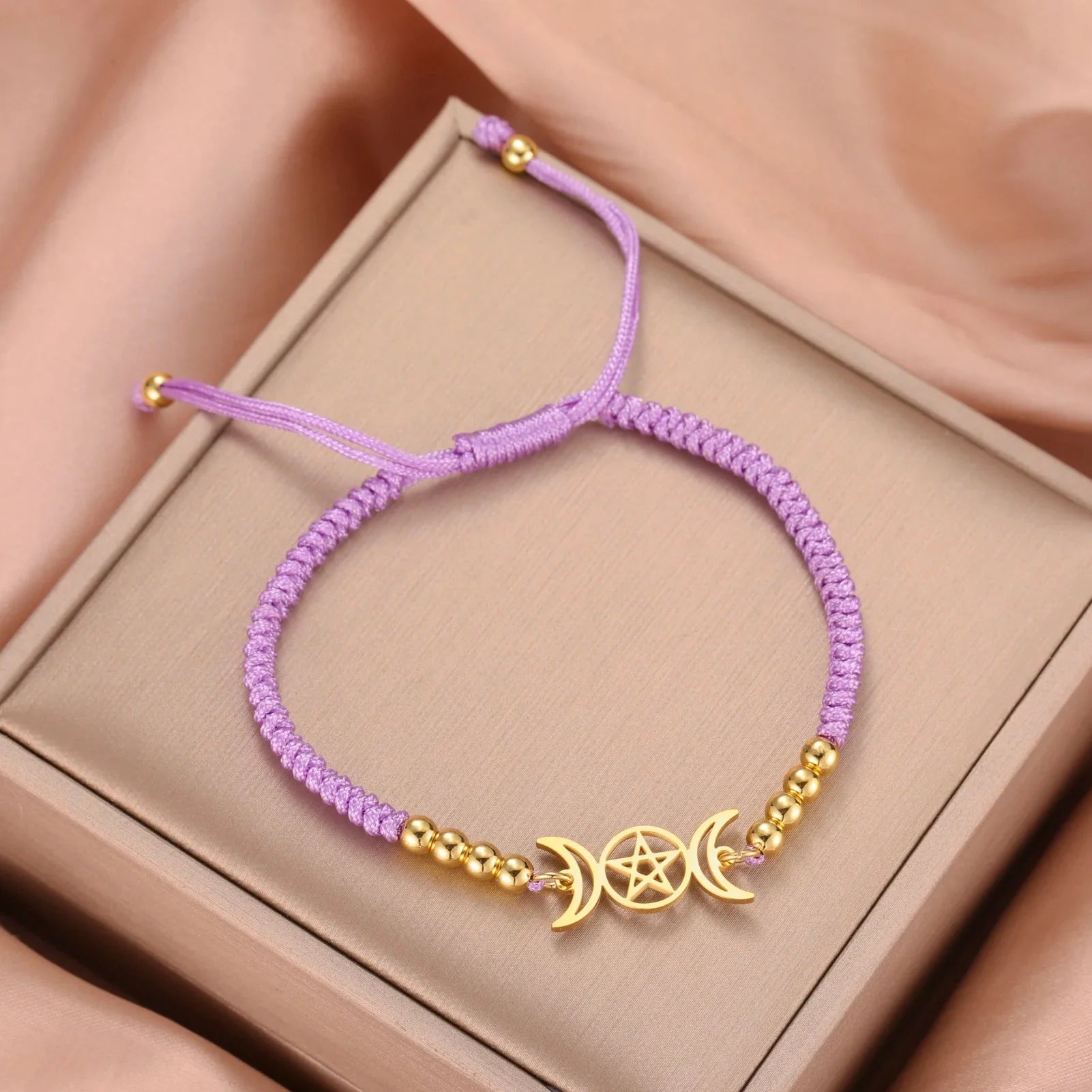 Braided Triple Moon Witchcraft Wiccan Chain Bracelet lilac