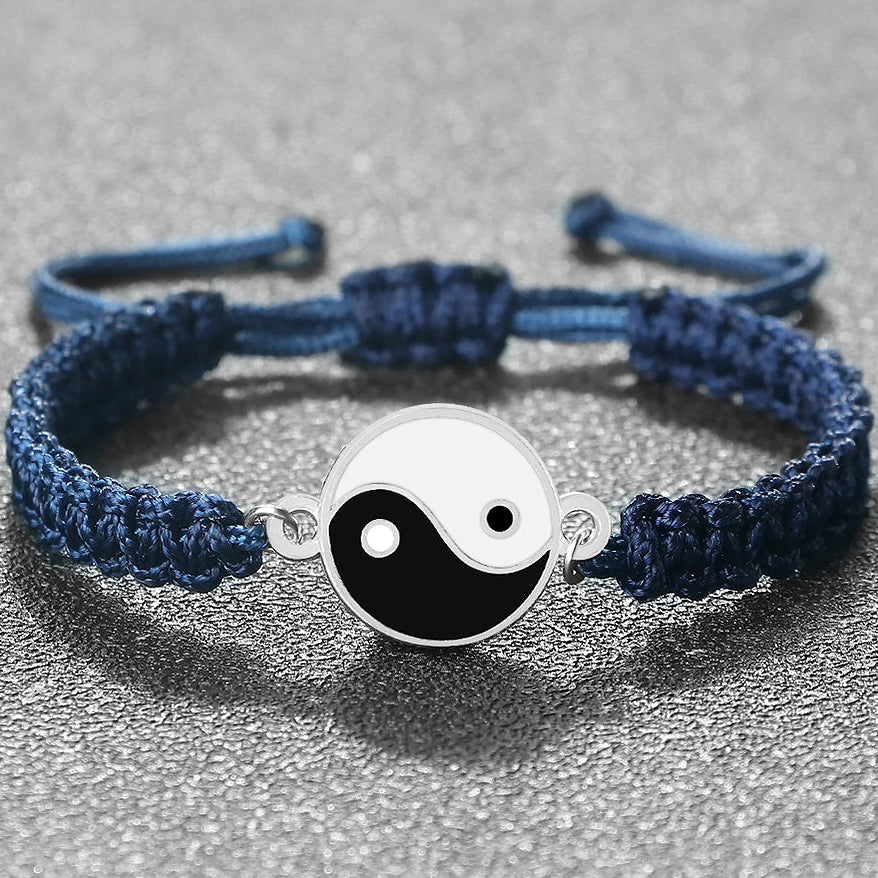 Braided Yin Yang Bracelet blue and silver
