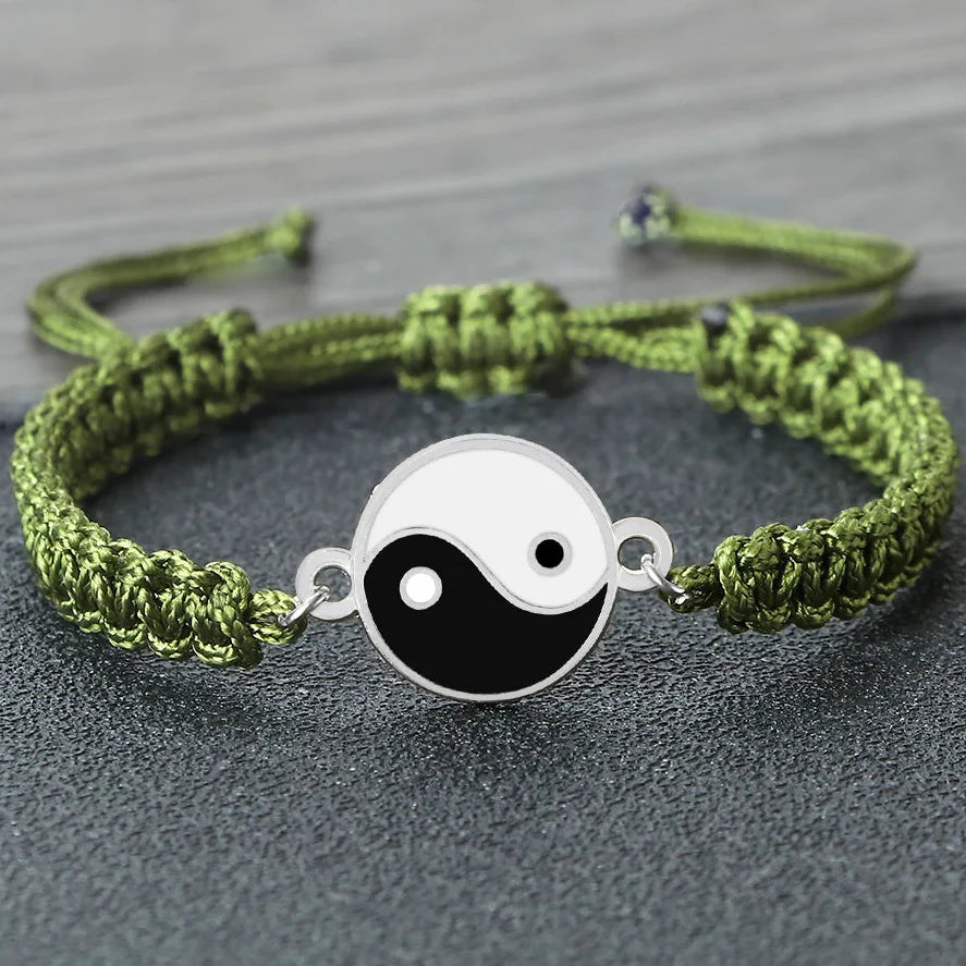 Braided Yin Yang Bracelet green and silver