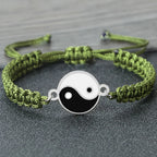 Braided Yin Yang Bracelet green and silver
