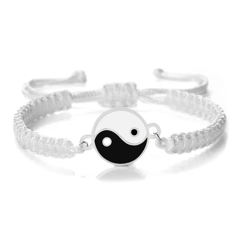 Braided Yin Yang Bracelet white and silver