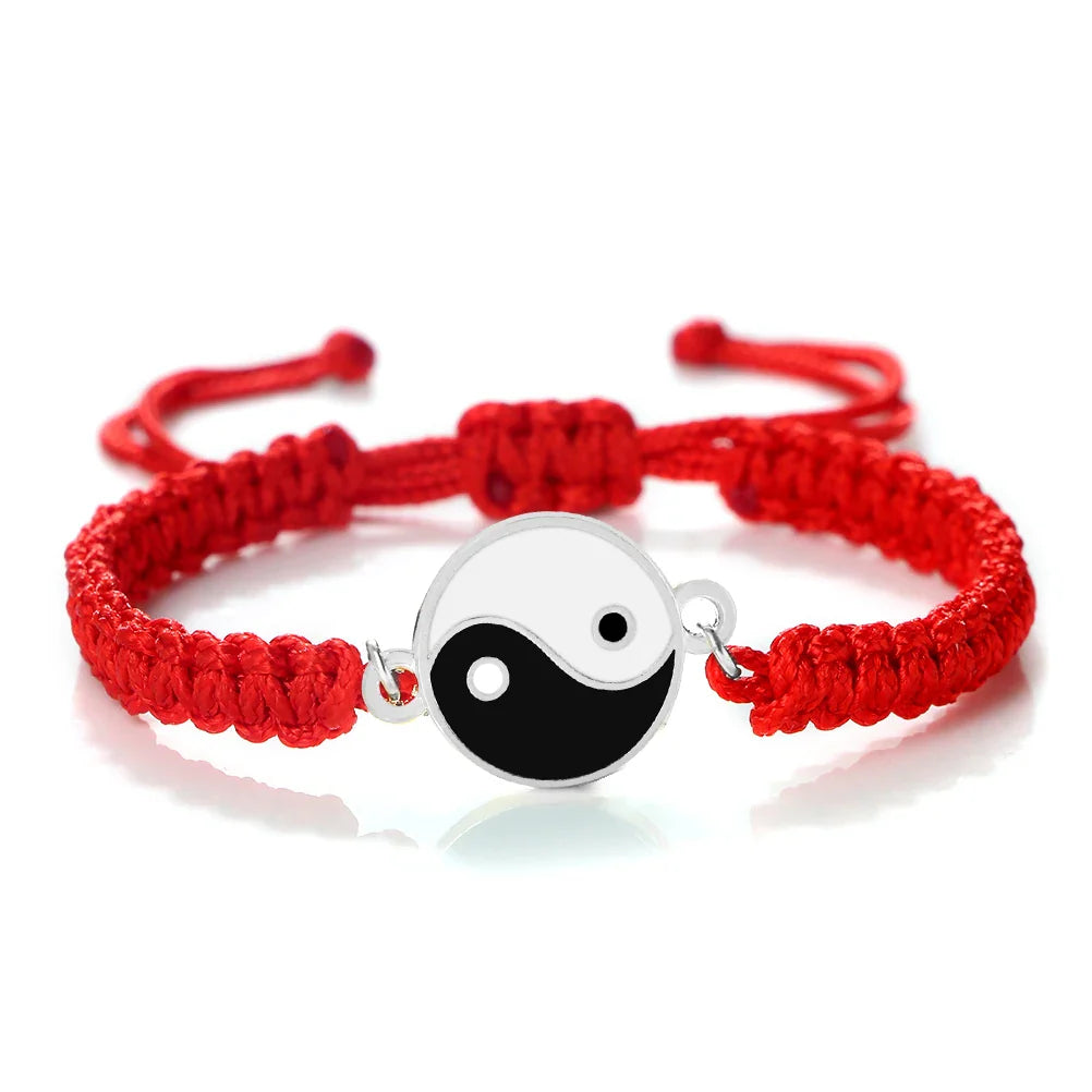Braided Yin Yang Bracelet red and silver