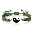 Braided Yin Yang Bracelet green and silver
