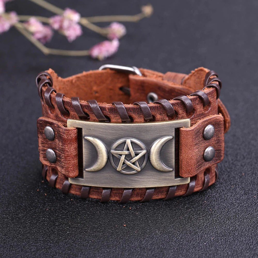 Triple Moon Leather Bracelet Witchcraft Wiccan 10