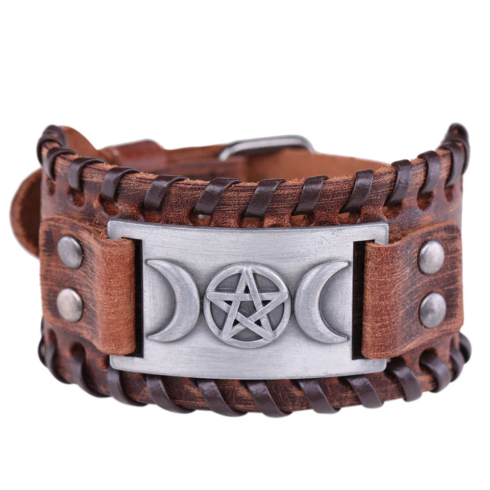 Triple Moon Leather Bracelet Witchcraft Wiccan 10