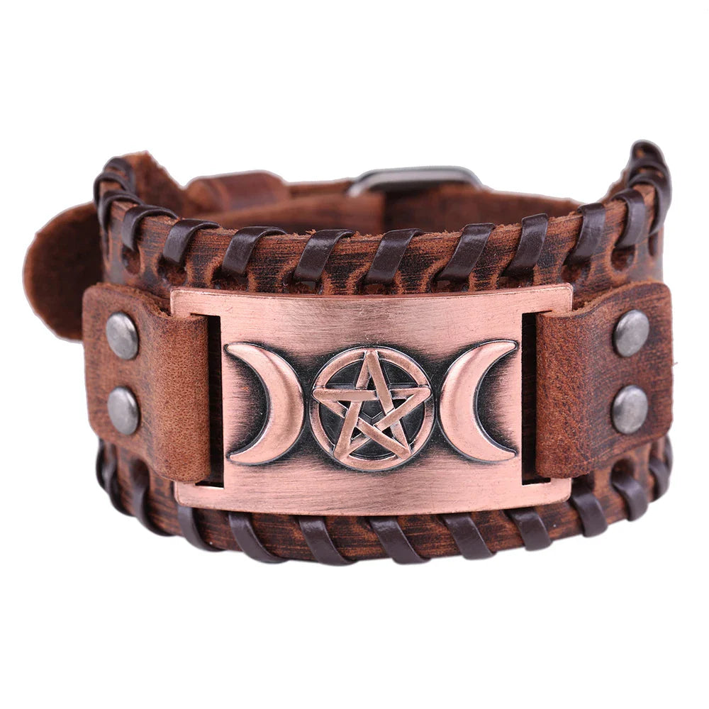 Triple Moon Leather Bracelet Witchcraft Wiccan 11