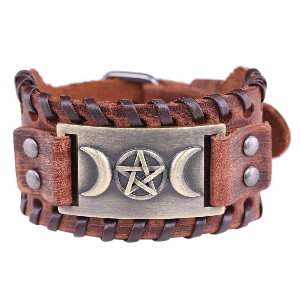 Triple Moon Leather Bracelet Witchcraft Wiccan 10