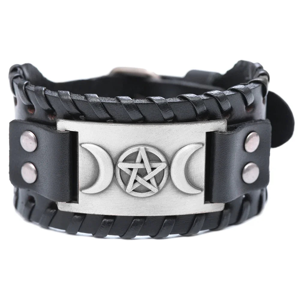 Triple Moon Leather Bracelet Witchcraft Wiccan 6