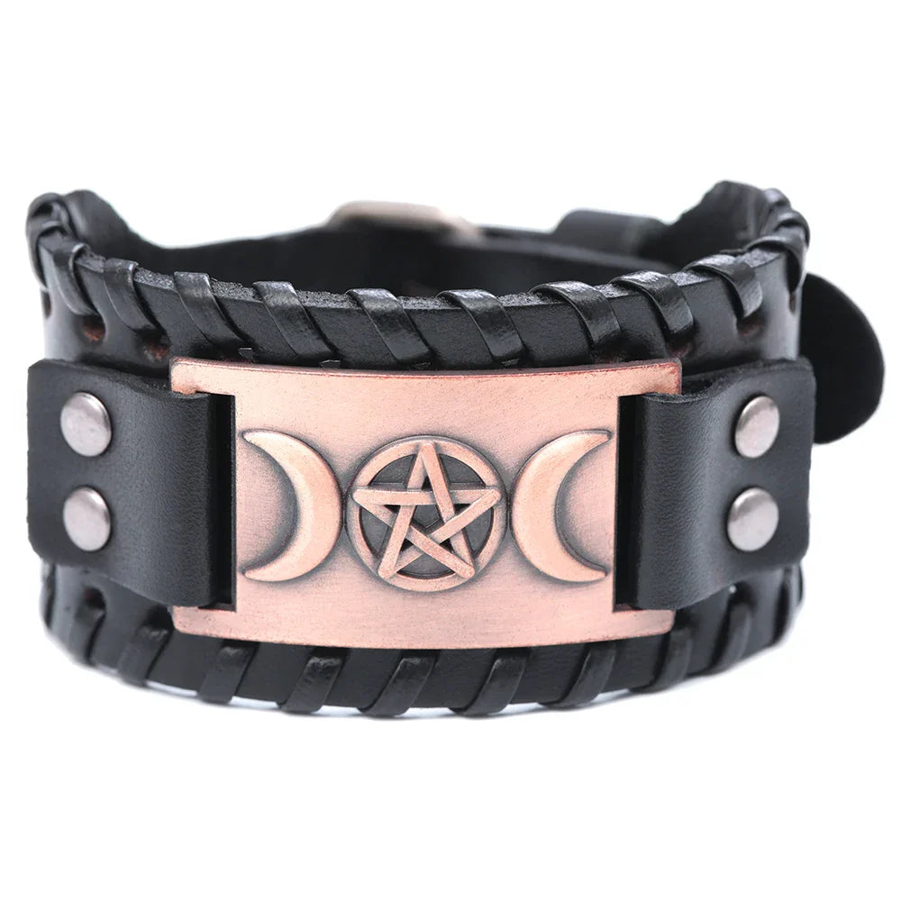 Triple Moon Leather Bracelet Witchcraft Wiccan 8