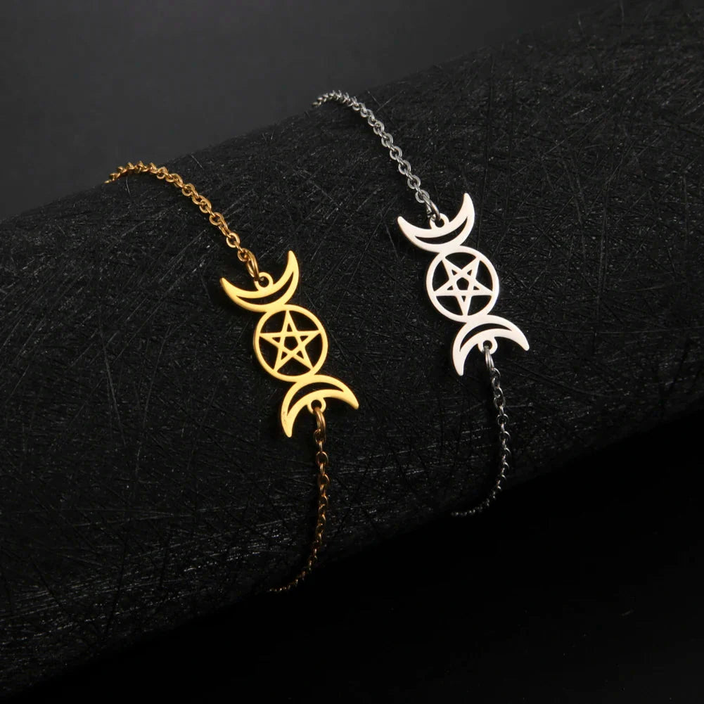 Triple Moon Witchcraft Wiccan Chain Bracelet Gold
