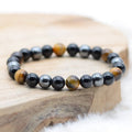 "Triple Protection" Bracelet in Hematite, Tiger's Eye and Obsidian