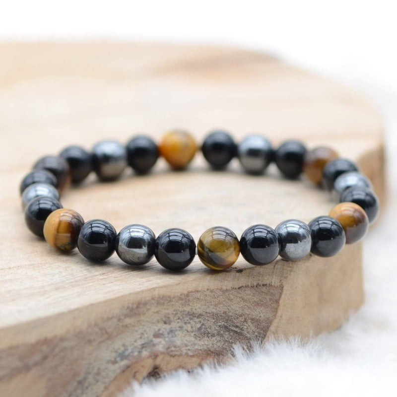 "Triple Protection" Bracelet in Hematite, Tiger's Eye and Obsidian