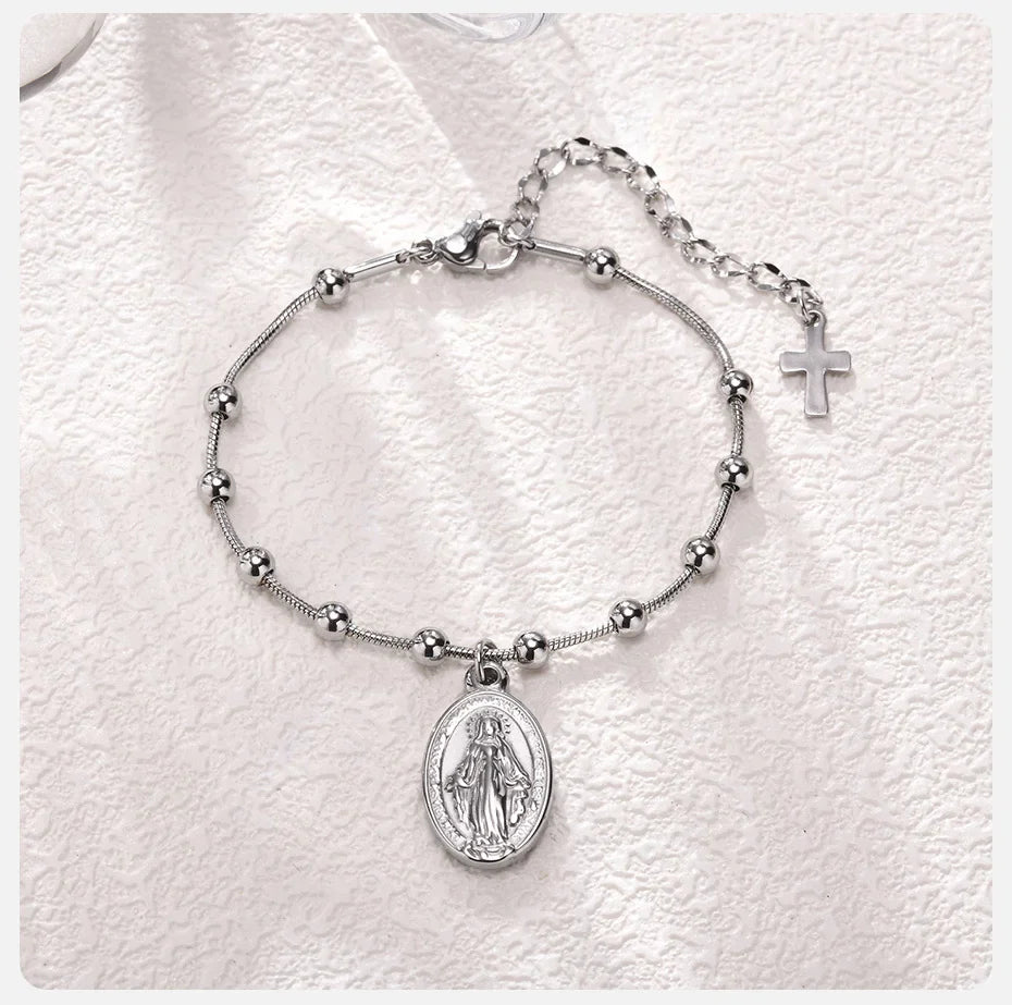 Virgin Mary Christian curb bracelet silver